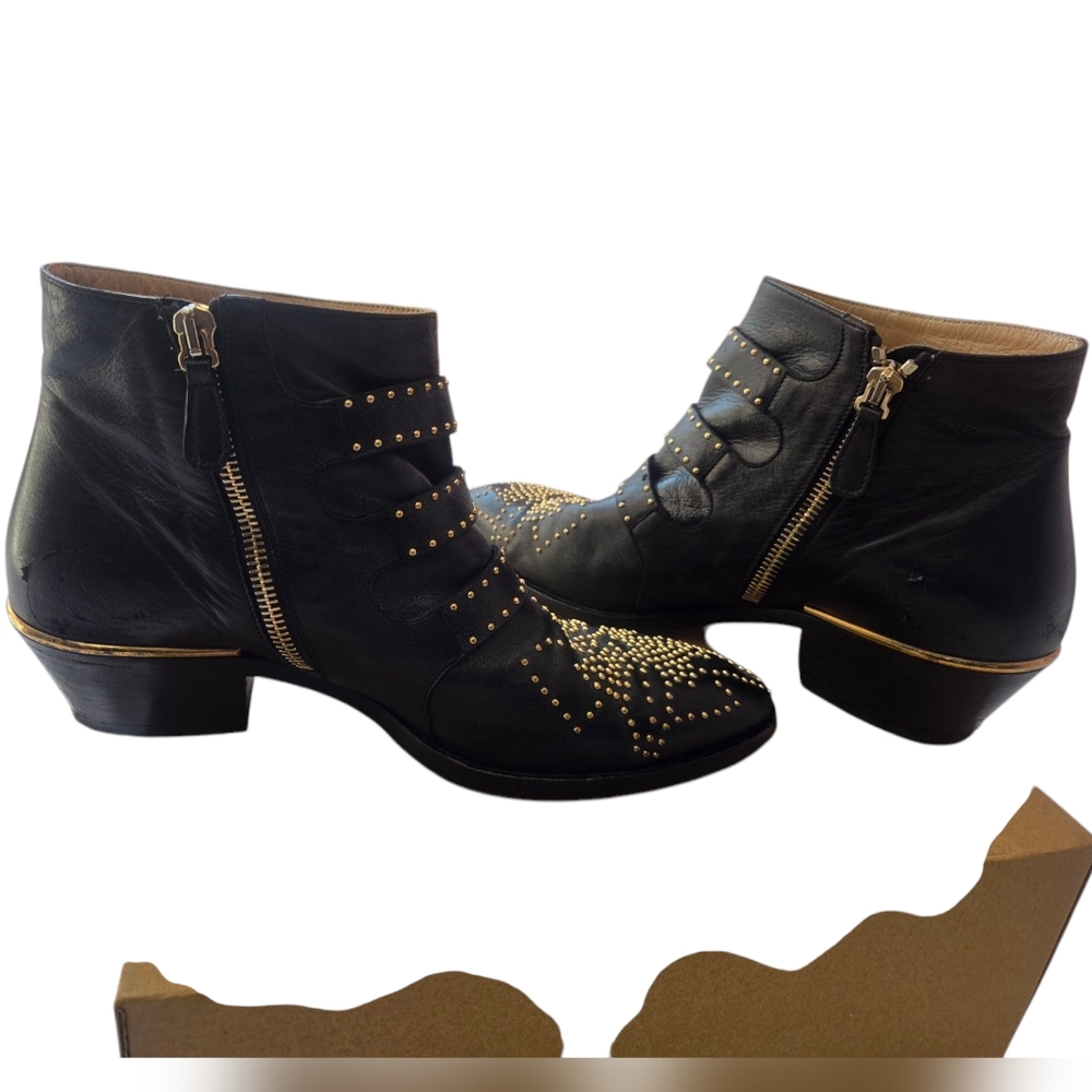 Chloe Women's Black Ankle Boots with Gold Studs - Picture 6 of 16